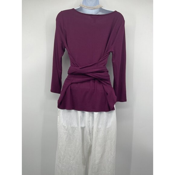 Banana Republic Threadsoft Womens Burgundy Wrap Tie Waist Top M - Picture 4 of 5
